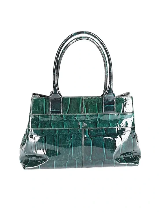 KATE SPADE ~ Emerald Green Croc-Embossed Patent Leather Tote with Bow - Picture 4 of 13